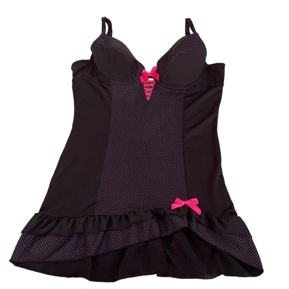 Rampage Intimates Chemise, Size M, Black & Hot Pink - Picture 1 of 4